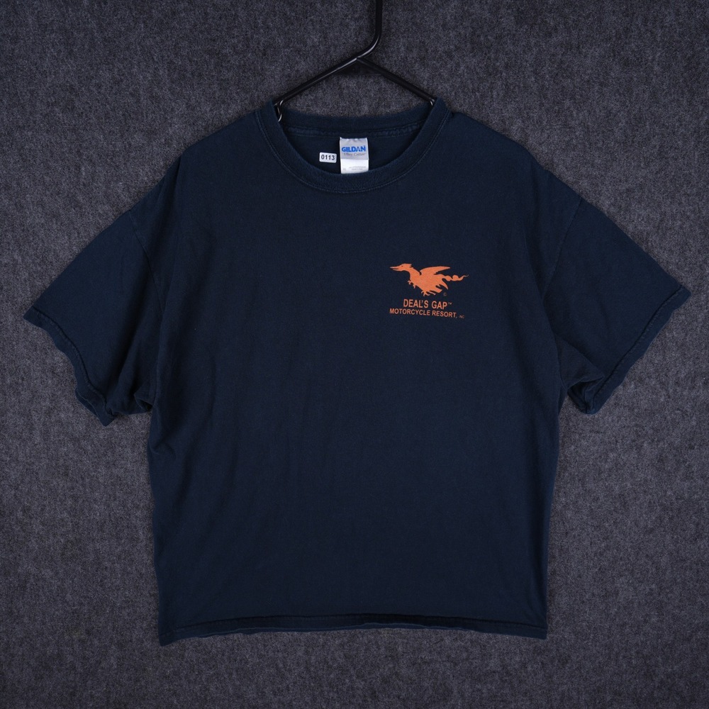Vintage Gildan Tail of the Dragon T-Shirt Mens XL Navy Blue Excellent Graphic